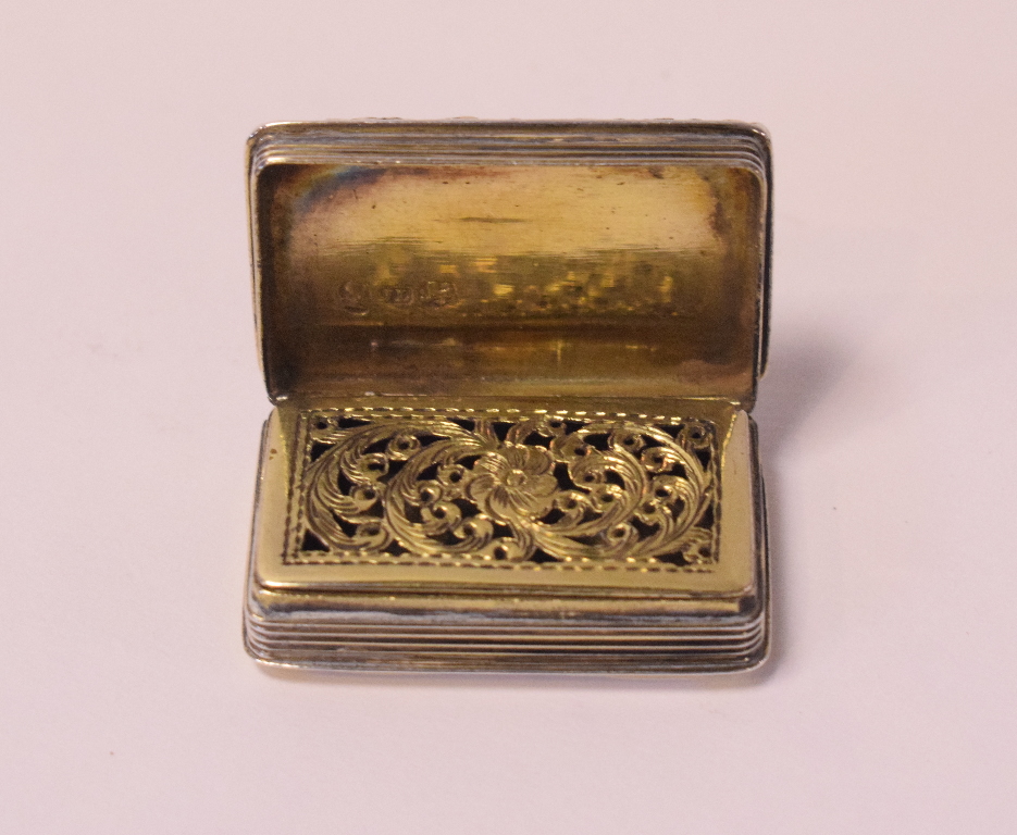 A George IV silver vinaigrette, initialled, with engine turned and applied floral decoration, - Image 2 of 2