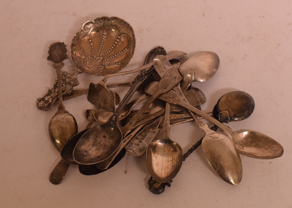 Two silver napkin rings, assorted silver spoons, approx. 10. - Image 2 of 3