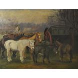 Janet Thurtle, the horse fair, oil on canvas, signed, 44 x 54.
