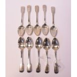 Ten George III silver fiddle and thread pattern teaspoons, initialled, London 1809, approx. 6.