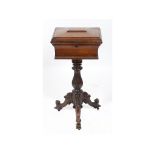 A William IV rosewood teapoy, on a lotus leaf capped baluster column, gutted,