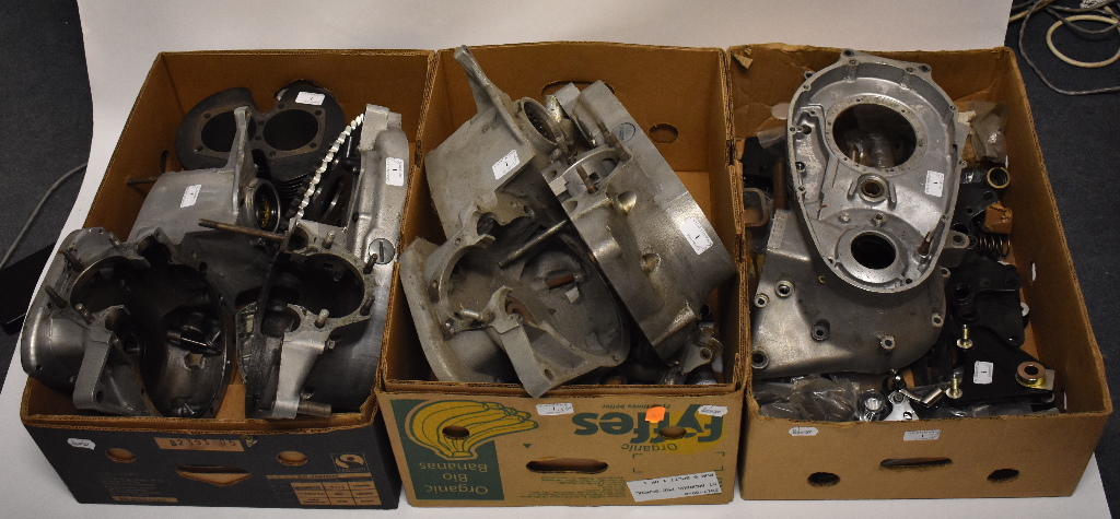 Assorted Triumph Tiger 750V engine spares, including crank case number 000700, pot,