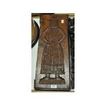 A Dutch treen double sided gingerbread mould, with iron strapwork, some worm,