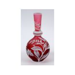 A Webbs cranberry glass cameo vase, decorated a butterfly, flowers and foliage,