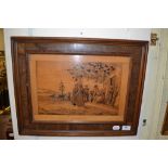 A Continental marquetry inlaid panel, Costumes Des Paysannes de Nice, signed Ho Bertho Rue Paradis,