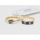 A sapphire and diamond five stone ring, in a white and yellow coloured metal mount, approx.