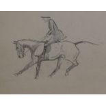 Attributed to Cecil Aldin, a sketch of a horse and rider, pencil,