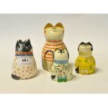 A Rye Pottery David and Joan Bethel cat, 9 cm high, and, a similar pottery cat,
