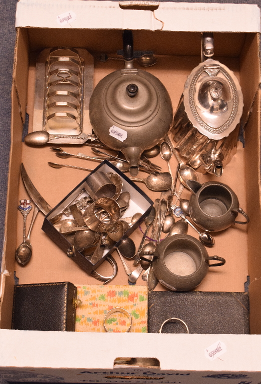 Two silver napkin rings, assorted silver spoons, approx. 10. - Image 3 of 3