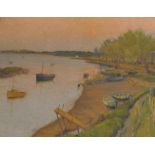 Modern British school, evening sun on a river creek, oil on canvas,