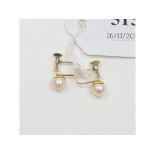 A pair of 9ct gold and cultured pearl earrings,