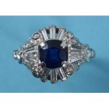 An Art Deco style sapphire and diamond ring,