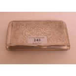 A Continental silver coloured metal snuff box, with engraved decoration,