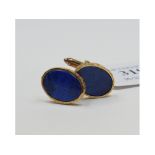 A pair of 18ct gold and lapis lazuli cufflinks, approx. 9.