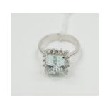 An 18ct white gold, aquamarine and diamond ring, approx.