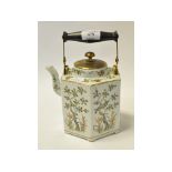 An 18th century Chinese porcelain tea kettle, decorated trees and foliage,