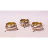 Three Victorian silver salts, London 1870/75, approx. 4.