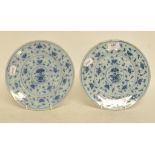 A pair of 19th century Dutch Delft plates, decorated flowers, some fritting,