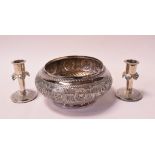 An Eastern silver coloured metal rose bowl, the edge embossed crests, 16 cm wide,