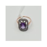 A 15ct gold, silver, amethyst and diamond ring, approx.