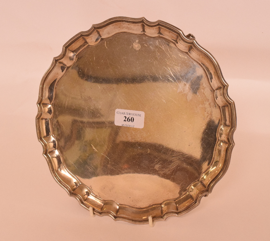 A Scottish silver salver, with pie crust edge, Mackay & Chisholm, Edinburgh 1929, 19.