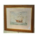 C Wilde, a ship of the line, watercolour, signed,