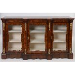 A Victorian walnut breakfront credenza, crossbanded and with boxwood stringing,