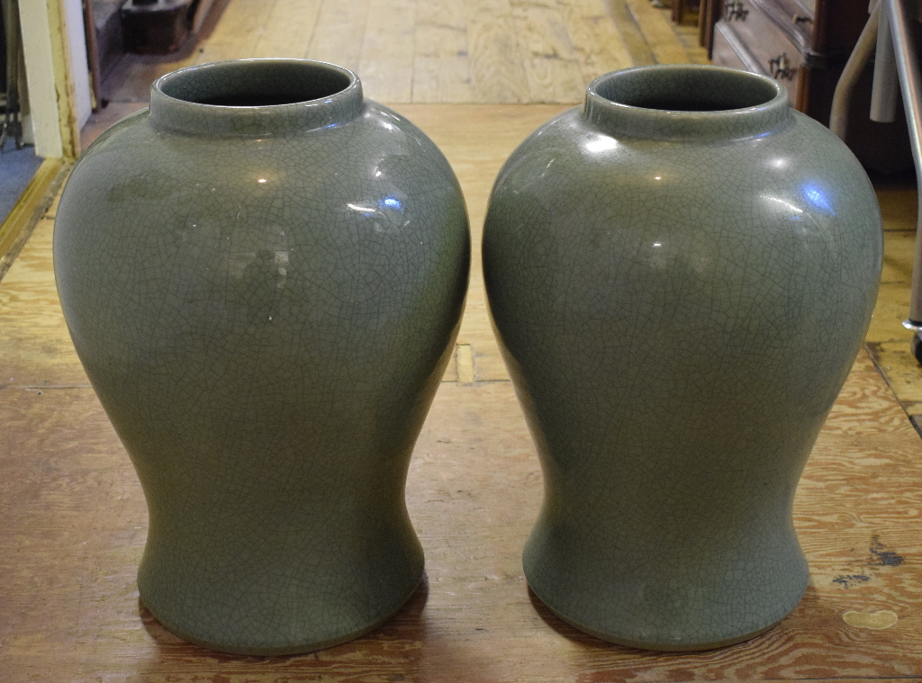 Two large Chinese celadon crackle glaze vases,