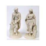 A pair of Copeland Parian The Trysting Tree figures, after G Halse, with stamped and incised marks,