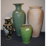 An green vase, drilled,