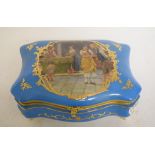 A Sèvres style box and hinged cover, decorated figures,