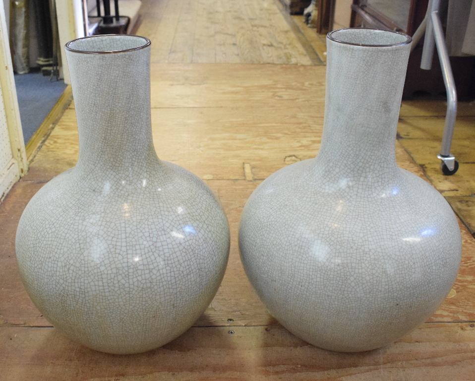 A pair of large Chinese celadon crackle glaze vases,