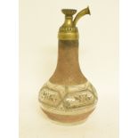 An Islamic glass hookah base, with a brass fitment,