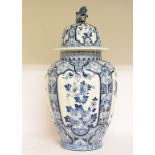 A large Delft vase and cover, decorated