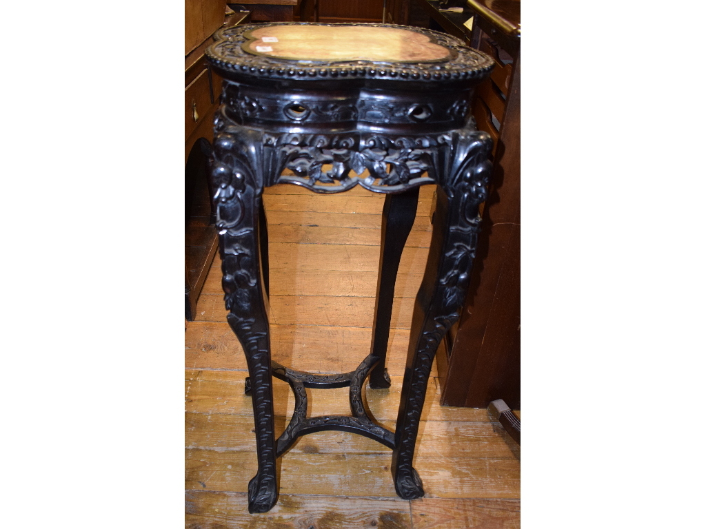 A Chinese carved hardwood jardiniere sta - Image 3 of 11