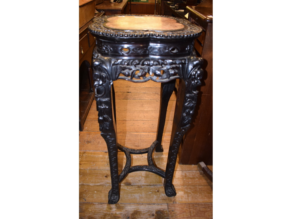 A Chinese carved hardwood jardiniere sta - Image 4 of 11