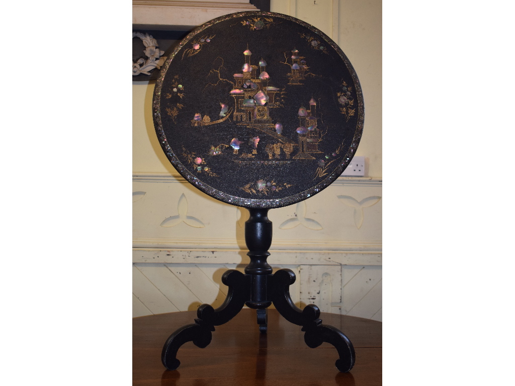 A Victorian papier-mâché tripod table, d