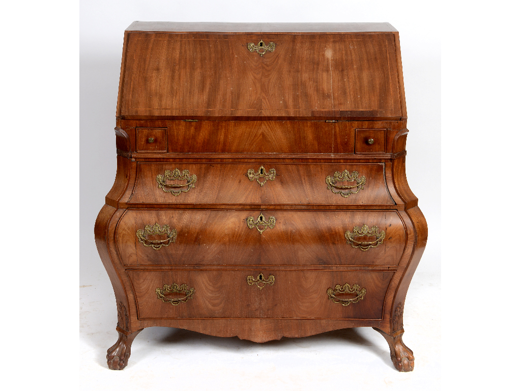 A Continental mahogany bombé bureau comm