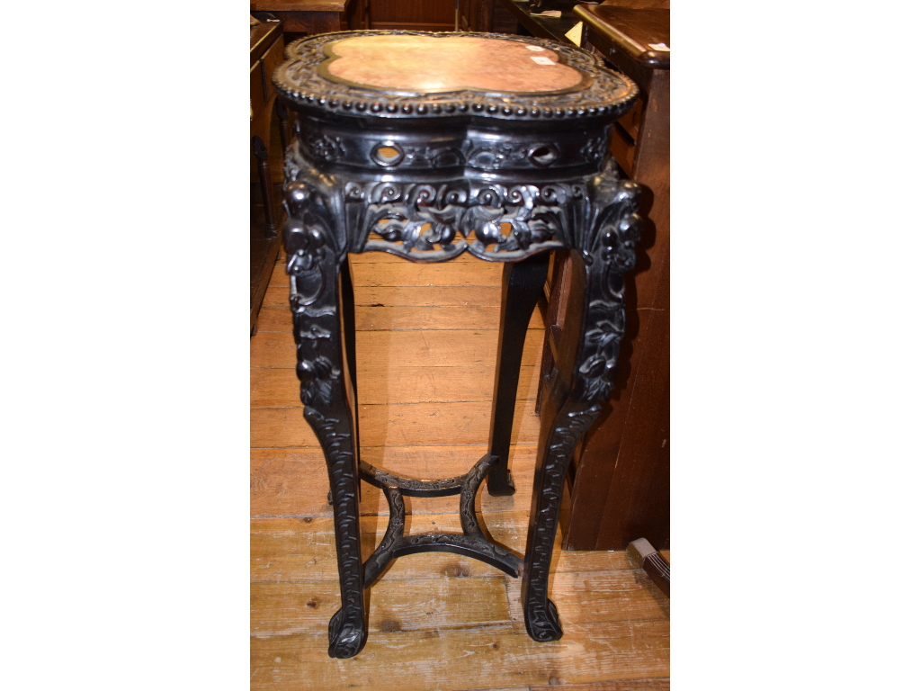 A Chinese carved hardwood jardiniere sta - Image 5 of 11