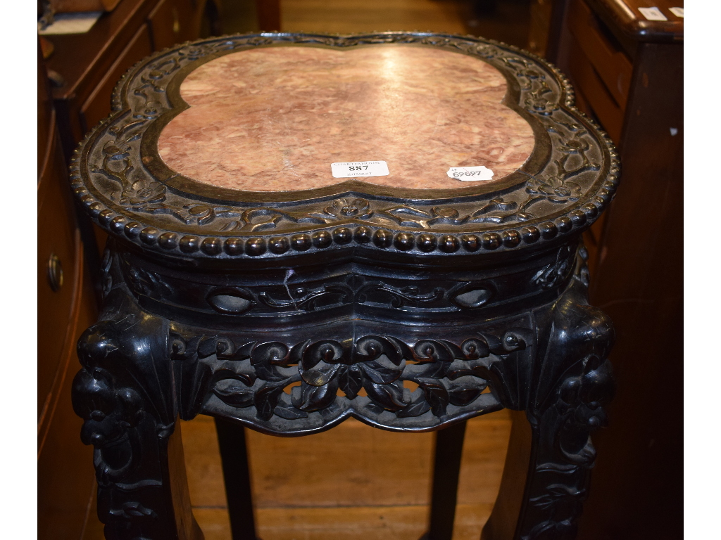 A Chinese carved hardwood jardiniere sta - Image 6 of 11