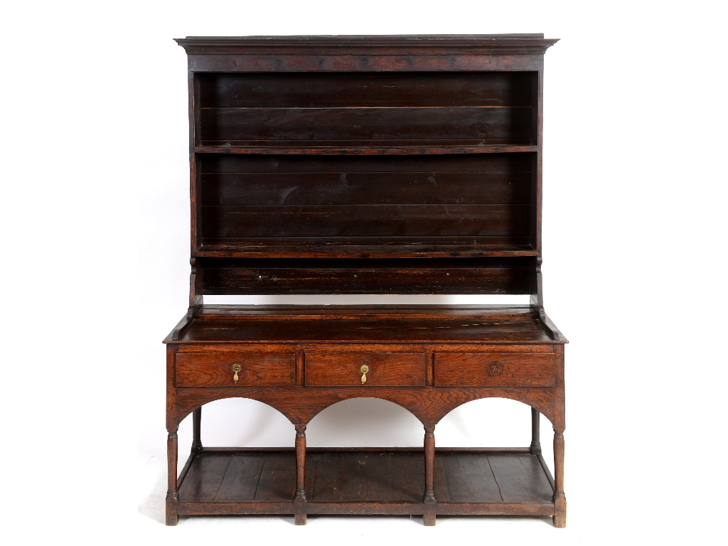 A 19th century oak dresser, the moulded