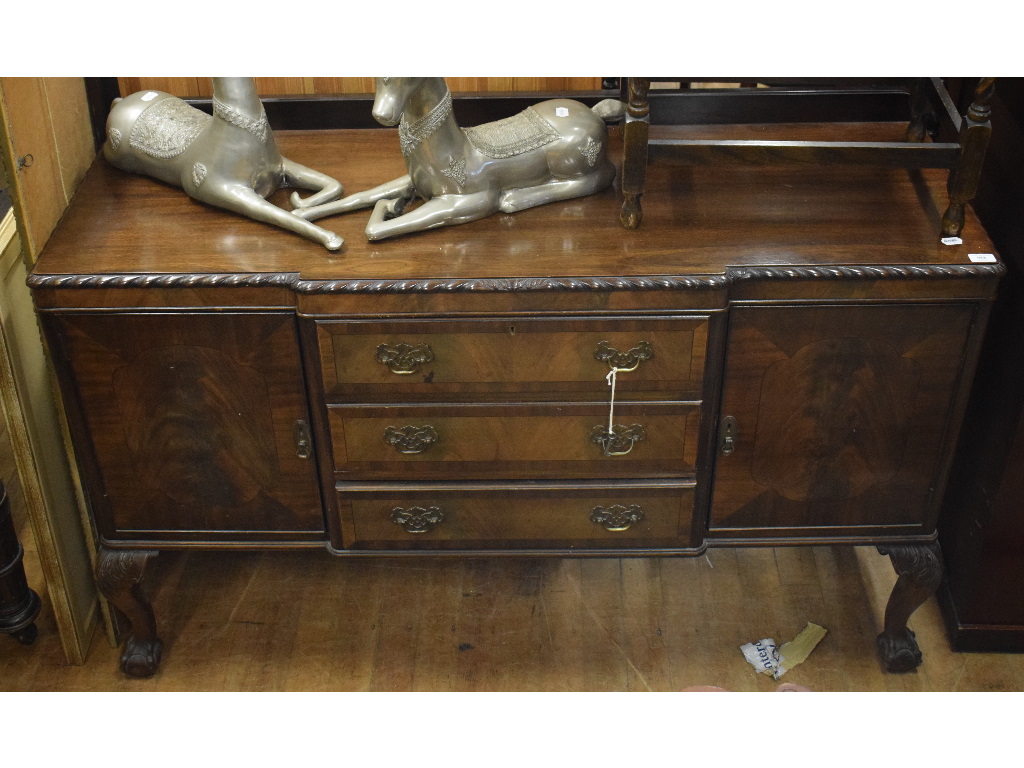 An inlaid mahogany breakfront sideboard,