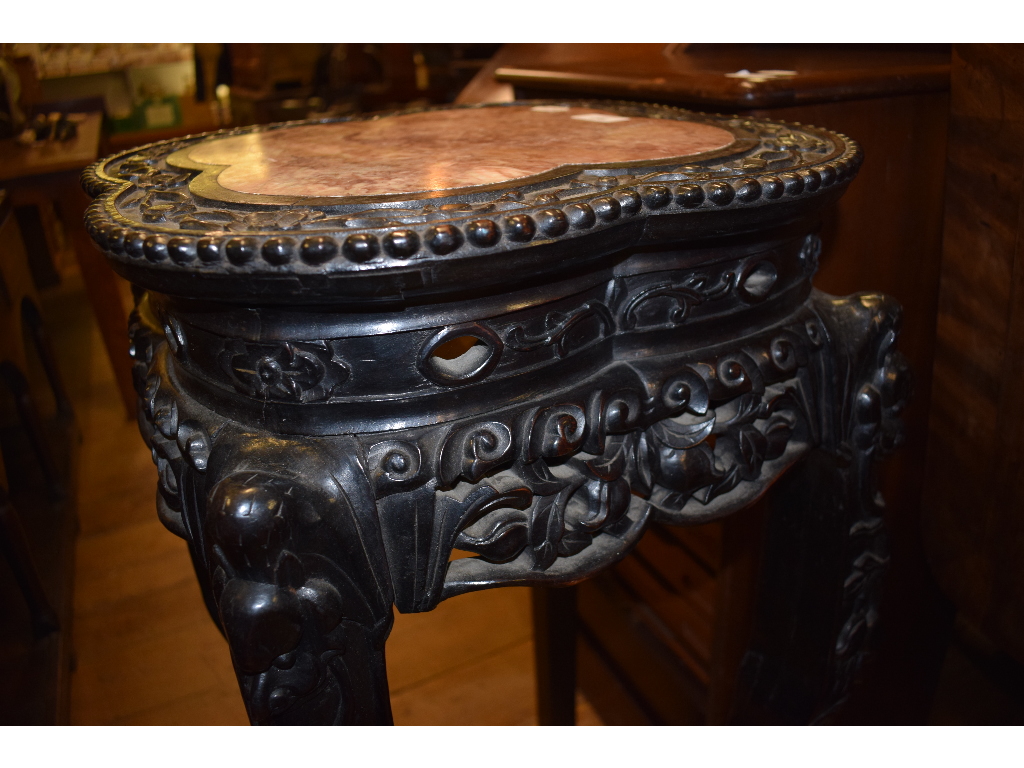 A Chinese carved hardwood jardiniere sta - Image 9 of 11