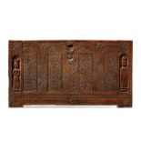 A FRENCH CARVED YEW WOOD COFFER FRONT