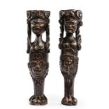 A PAIR OF CARVED OAK FIGURAL TERMS