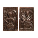 A RARE PAIR OF ELIZABETHAN CARVED OAK PANELS