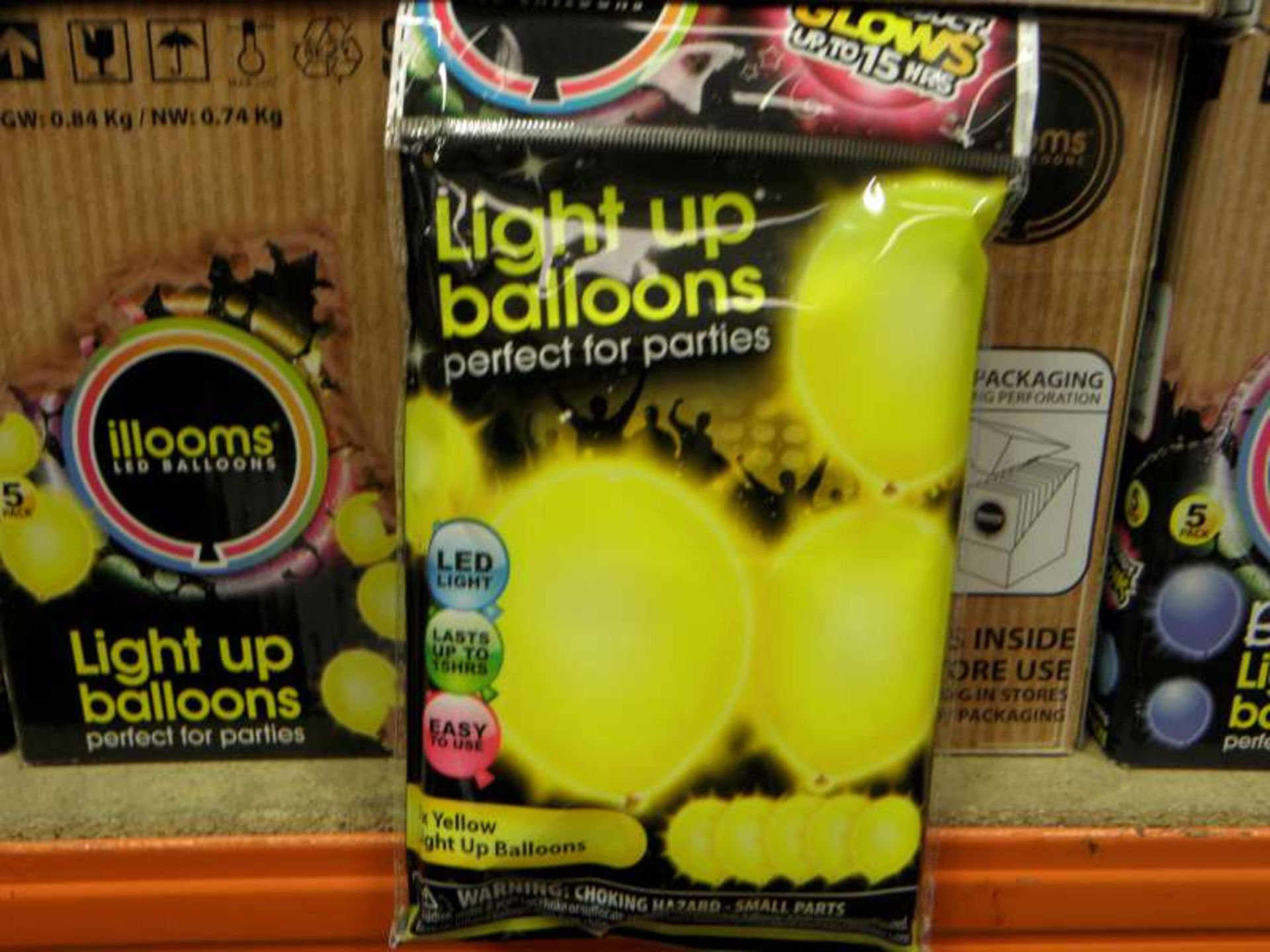 108 X PACKS OF 5 ILLOOMS YELLOW COLOURED LIGHT UP BALLOONS IN 6 BOXES