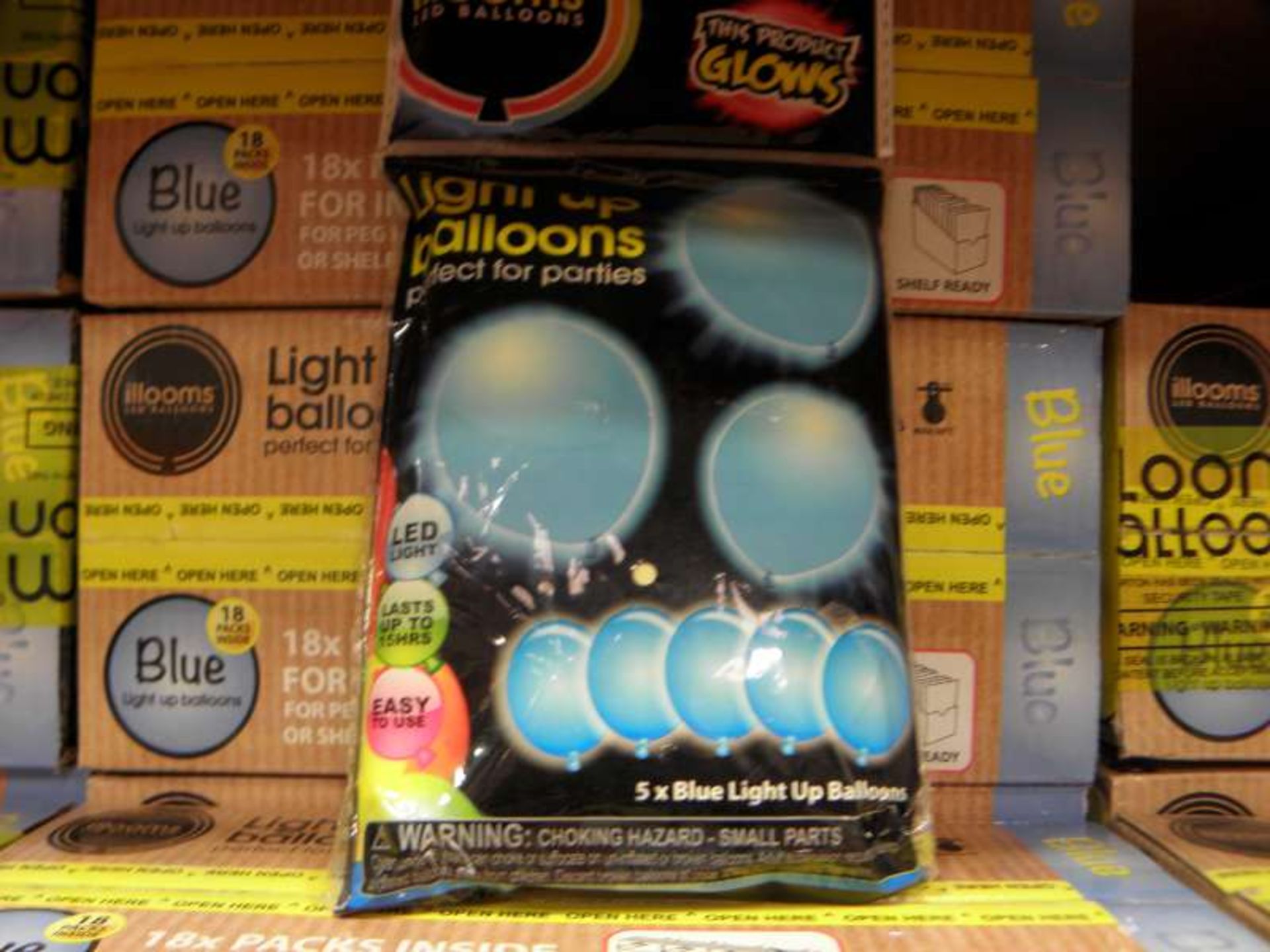 108 X PACKS OF 5 ILLOOMS BLUE COLOURED LIGHT UP BALLOONS IN 6 BOXES