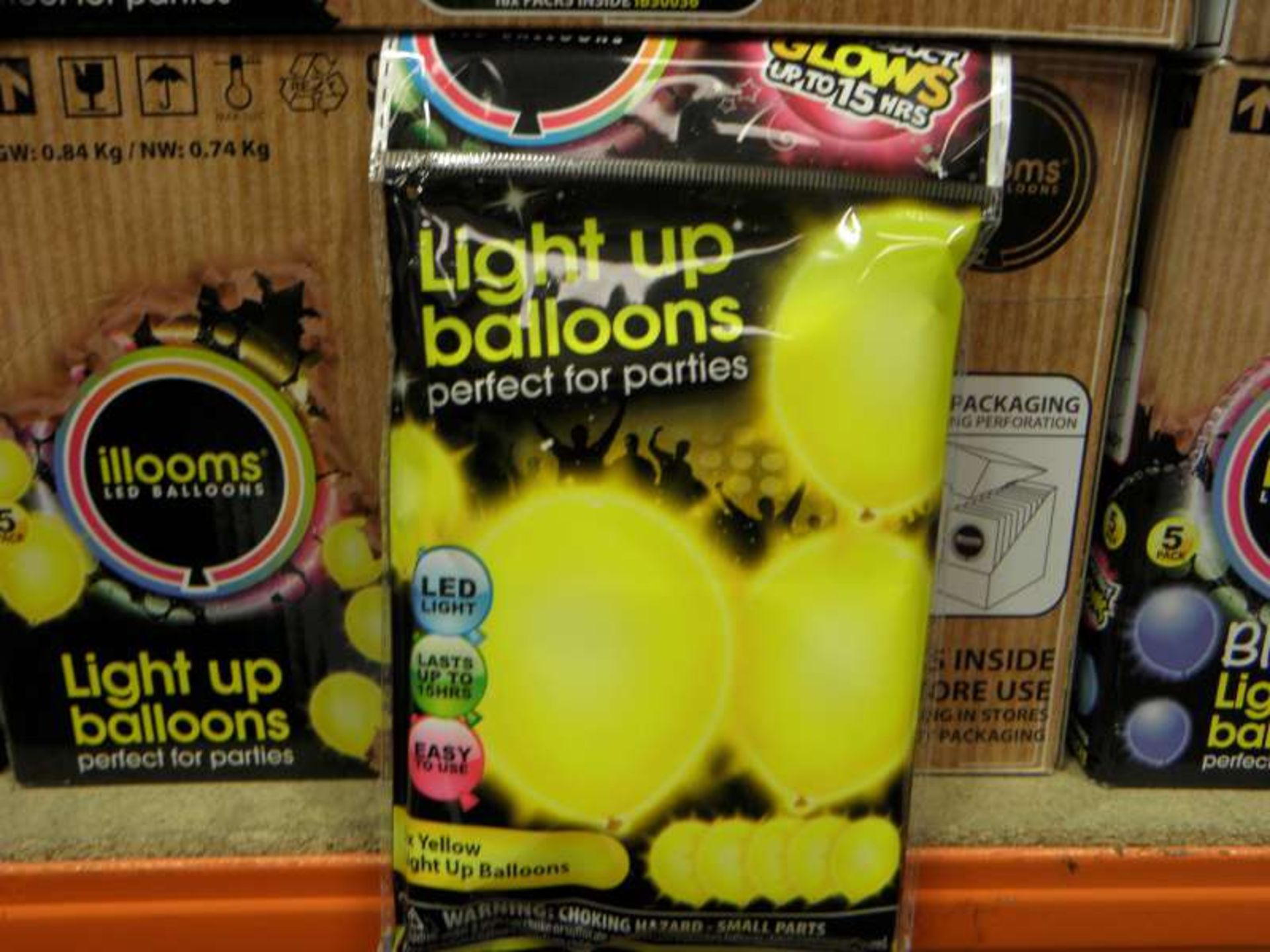 108 X PACKS OF 5 ILLOOMS YELLOW COLOURED LIGHT UP BALLOONS IN 6 BOXES