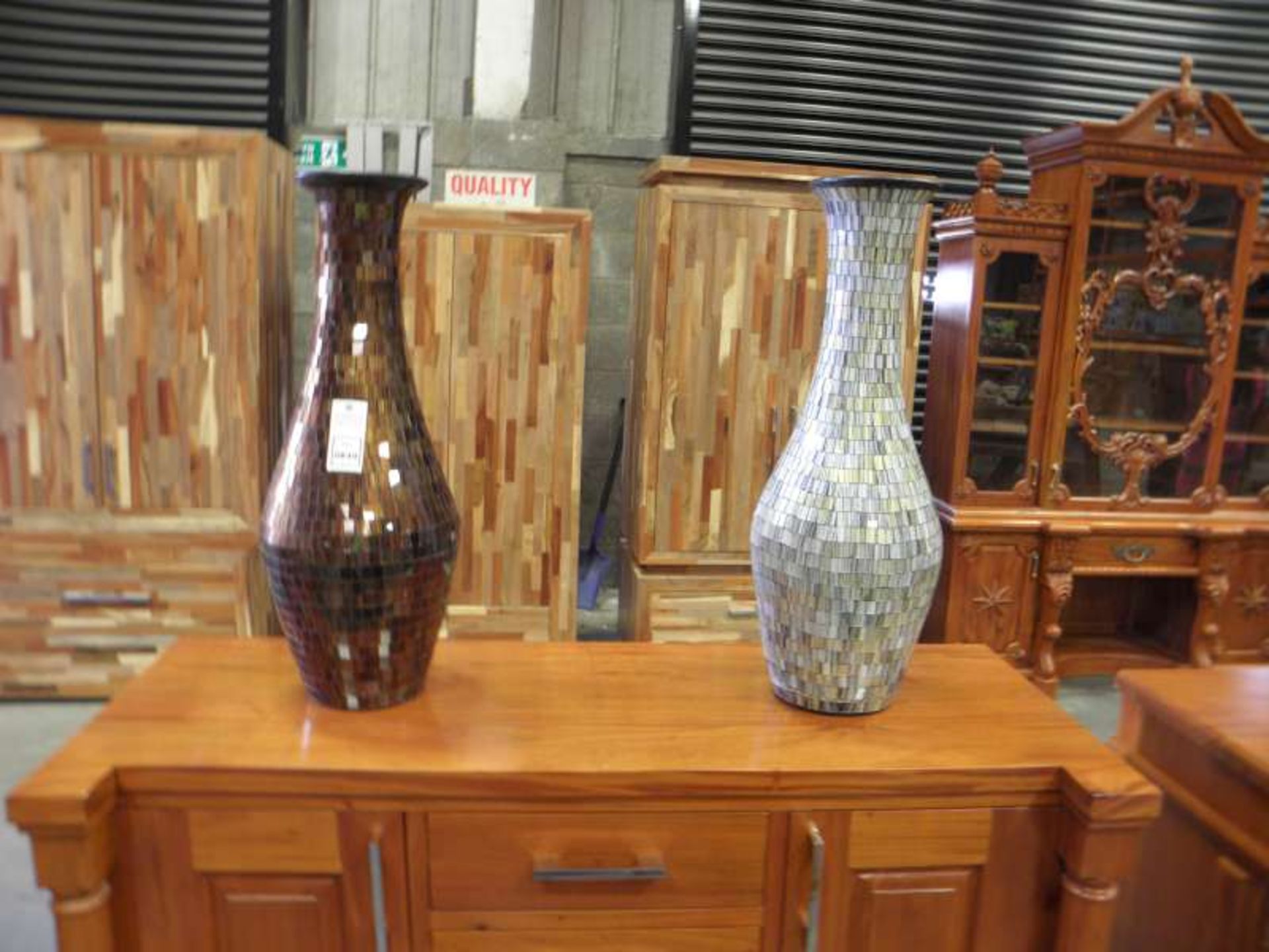 2 X MOSAIC VASES IN VARIOUS COLOURS AND SIZES